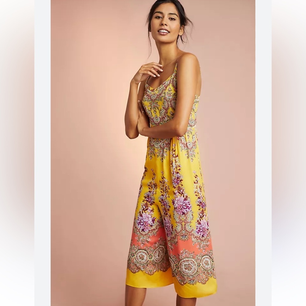 Anthropologie Yellow and Pink Floral Jumpsuit